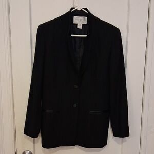 Jones New York Elegant 100% Wool Suit Jacket Black two buttons satin collar 8